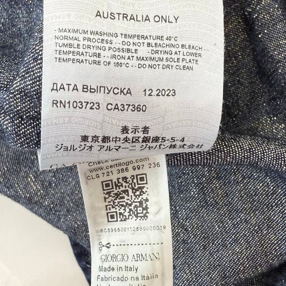 Giorgio Armani Denim Chambray Shirt Floral Lurex Blue/Gold IT 46 (US 10) - Picture 12 of 14